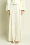 Buy_Aakaar_Off White Crepe V-neck V Buttoned Top And Pleated Pant Set _Online_at_Aza_Fashions