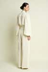 Shop_Aakaar_Off White Crepe V-neck V Buttoned Top And Pleated Pant Set _at_Aza_Fashions