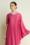 Aakaar_Pink Cotton, Silk Beads, Embroidery Round Neck Asymmetric Tunic And Pant Set _Online_at_Aza_Fashions