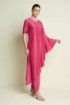 Buy_Aakaar_Pink Cotton, Silk Beads, Embroidery Round Neck Asymmetric Tunic And Pant Set _Online_at_Aza_Fashions