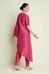 Shop_Aakaar_Pink Cotton, Silk Beads, Embroidery Round Neck Asymmetric Tunic And Pant Set _at_Aza_Fashions