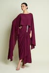 Aakaar Purple Crepe Metallic Thread Boat Neck Draped Cape Dress Online at Aza Fashions Aakaar_Purple Crepe Metallic Thread Boat Neck Draped Cape Dress _Online_at_Aza_Fashions