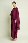 Buy Aakaar Purple Crepe Metallic Thread Boat Neck Draped Cape Dress Online at Aza Fashions Buy_Aakaar_Purple Crepe Metallic Thread Boat Neck Draped Cape Dress _Online_at_Aza_Fashions