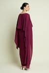 Shop Aakaar Purple Crepe Metallic Thread Boat Neck Draped Cape Dress at Aza Fashions Shop_Aakaar_Purple Crepe Metallic Thread Boat Neck Draped Cape Dress _at_Aza_Fashions