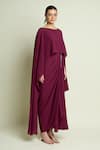Buy Aakaar Purple Crepe Metallic Thread Boat Neck Draped Cape Dress Buy_Aakaar_Purple Crepe Metallic Thread Boat Neck Draped Cape Dress