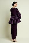 Shop_Aakaar_Purple Crepe V-neck Draped Dress With Puff Sleeve Shrug _at_Aza_Fashions