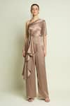Buy_Aakaar_Beige Satin One Shoulder Draped Jumpsuit _at_Aza_Fashions