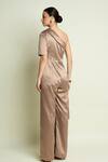 Shop_Aakaar_Beige Satin One Shoulder Draped Jumpsuit _at_Aza_Fashions