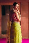 Angad Singh_Lime Net Mirrors, Embroidery V-neck Green Saree With Blouse _Online_at_Aza_Fashions