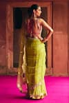 Shop_Angad Singh_Lime Net Mirrors, Embroidery V-neck Green Saree With Blouse _at_Aza_Fashions