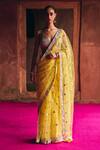 Buy_Angad Singh_Yellow Net Mirrors, Gota Patti, Embroidery, Beads, Tassels Saree With Blouse _at_Aza_Fashions