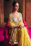 Shop_Angad Singh_Yellow Net Mirrors, Gota Patti, Embroidery, Beads, Tassels Saree With Blouse _Online_at_Aza_Fashions
