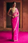 Buy_Angad Singh_Pink Net Mirrors V-neck Rani Saree With Blouse _Online_at_Aza_Fashions