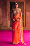 Buy_Angad Singh_Orange Net Mirrors, Zari, Embroidery Sweetheart Neck Saree With Blouse _at_Aza_Fashions