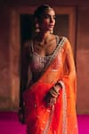 Buy_Angad Singh_Orange Net Mirrors, Zari, Embroidery Sweetheart Neck Saree With Blouse _Online_at_Aza_Fashions