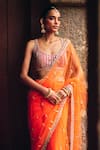 Shop_Angad Singh_Orange Net Mirrors, Zari, Embroidery Sweetheart Neck Saree With Blouse _Online_at_Aza_Fashions
