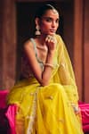 Buy_Angad Singh_Yellow Net Mirrors, Zari V-neck Saree With Blouse _Online_at_Aza_Fashions