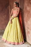 Buy_Angad Singh_Yellow Silk Mirrors, Embroidery, Zari Square Neck Raw Lehenga Set _at_Aza_Fashions