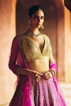 Angad Singh_Fuchsia Silk, Net Mirrors, Embroidery, Zari, Gota Rani Raw Bridal Lehenga Set _Online_at_Aza_Fashions