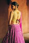 Buy_Angad Singh_Fuchsia Silk, Net Mirrors, Embroidery, Zari, Gota Rani Raw Bridal Lehenga Set _Online_at_Aza_Fashions