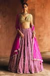 Buy_Angad Singh_Fuchsia Silk, Net Mirrors, Embroidery, Zari, Gota Rani Raw Bridal Lehenga Set _at_Aza_Fashions