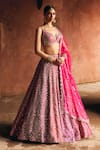 Buy_Angad Singh_Pink Silk, Net Mirrors, Zari, Gota Patti, Multi Raw Bridal Lehenga Set _at_Aza_Fashions