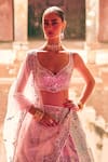 Angad Singh_Pink Silk, Net Patchwork, Mirrors, Multicolor Raw Bridal Lehenga Set _Online_at_Aza_Fashions