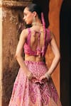 Shop_Angad Singh_Pink Organza Mirrors, Zari, Gota Patti, Embroidery, Sequins Bridal Lehenga Set _at_Aza_Fashions