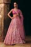 Buy_Angad Singh_Pink Organza Mirrors, Zari, Gota Patti, Embroidery, Sequins Bridal Lehenga Set _at_Aza_Fashions