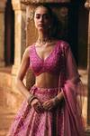 Buy_Angad Singh_Pink Organza Mirrors, Zari, Gota Patti, Embroidery, Sequins Bridal Lehenga Set _Online_at_Aza_Fashions