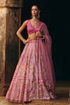 Shop_Angad Singh_Pink Organza Mirrors, Zari, Gota Patti, Embroidery, Sequins Bridal Lehenga Set _Online_at_Aza_Fashions