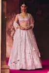 Buy_Angad Singh_Blush Organza Mirrors, Embroidery, Applique, Sequins Pink Bridal Lehenga Set _at_Aza_Fashions