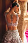 Angad Singh_Gray Organza Mirrors, Embroidery, Sequins, Applique V-neck Grey Lehenga Set _Online_at_Aza_Fashions