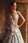 Shop_Angad Singh_Gray Organza Mirrors, Embroidery, Sequins, Applique V-neck Grey Lehenga Set _Online_at_Aza_Fashions