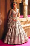 Buy_Angad Singh_Gray Organza Mirrors, Embroidery, Sequins, Applique V-neck Grey Lehenga Set _at_Aza_Fashions