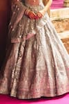 Angad Singh_Gray Organza Mirrors, Embroidery, Sequins, Applique V-neck Grey Lehenga Set _at_Aza_Fashions