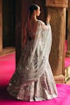 Shop_Angad Singh_Gray Organza Mirrors, Embroidery, Sequins, Applique V-neck Grey Lehenga Set _at_Aza_Fashions