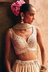 Buy_Angad Singh_Gold Silk Mirrors, Zari, Gota Patti Champagne Raw Bridal Lehenga Set _Online_at_Aza_Fashions