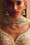 Shop_Angad Singh_Gold Silk Mirrors, Zari, Gota Patti Champagne Raw Bridal Lehenga Set _Online_at_Aza_Fashions