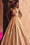 Angad Singh_Gold Silk Mirrors, Zari, Gota Patti Champagne Raw Bridal Lehenga Set _at_Aza_Fashions