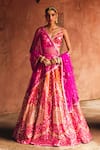 Buy_Angad Singh_Orange Silk Mirrors, Embroidery, Sequins V-neck Rust Raw Bridal Lehenga Set _at_Aza_Fashions