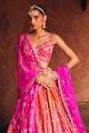 Angad Singh_Orange Silk Mirrors, Embroidery, Sequins V-neck Rust Raw Bridal Lehenga Set _Online_at_Aza_Fashions