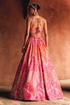 Shop_Angad Singh_Orange Silk Mirrors, Embroidery, Sequins V-neck Rust Raw Bridal Lehenga Set _at_Aza_Fashions