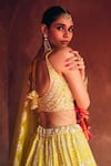 Shop_Angad Singh_Yellow Silk Mirrors, Embroidery Sweetheart Neck Raw Lehenga Set _Online_at_Aza_Fashions