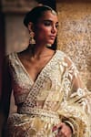 Buy_Angad Singh_Beige Net Embroidery, Mirrors, Zari V-neck Saree With Blouse _Online_at_Aza_Fashions