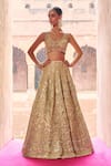 Shop_Angad Singh_Gold Net Mirrors, Zari, Gota Patti, Embroidery Sweetheart Bridal Lehenga Set _Online_at_Aza_Fashions