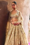 Angad Singh_Gold Net Mirrors, Zari, Gota Patti, Embroidery Sweetheart Bridal Lehenga Set _at_Aza_Fashions