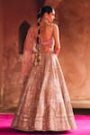 Shop_Angad Singh_Peach Organza Mirrors, Zari, Gota Patti, Embroidery V-neck Bridal Lehenga Set _at_Aza_Fashions