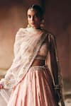 Angad Singh_Peach Tissue Mirrors, Zari, Gota Patti, Embroidery Sweetheart Neck Lehenga Set _Online_at_Aza_Fashions