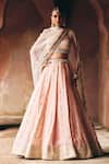 Buy_Angad Singh_Peach Tissue Mirrors, Zari, Gota Patti, Embroidery Sweetheart Neck Lehenga Set _at_Aza_Fashions
